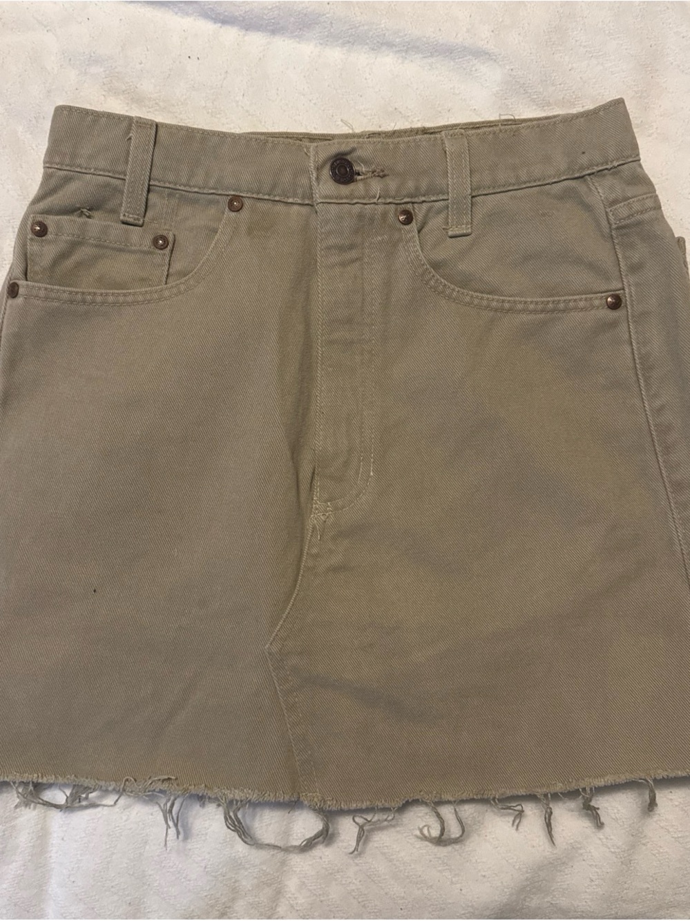 Levi's Khaki Denim Mini Skirt with Frayed Hem